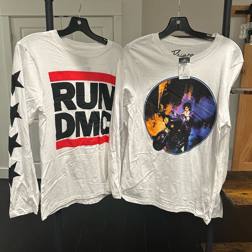 Prince Purple Rain and Run DMC Small Long Sleeve Shirts NWT